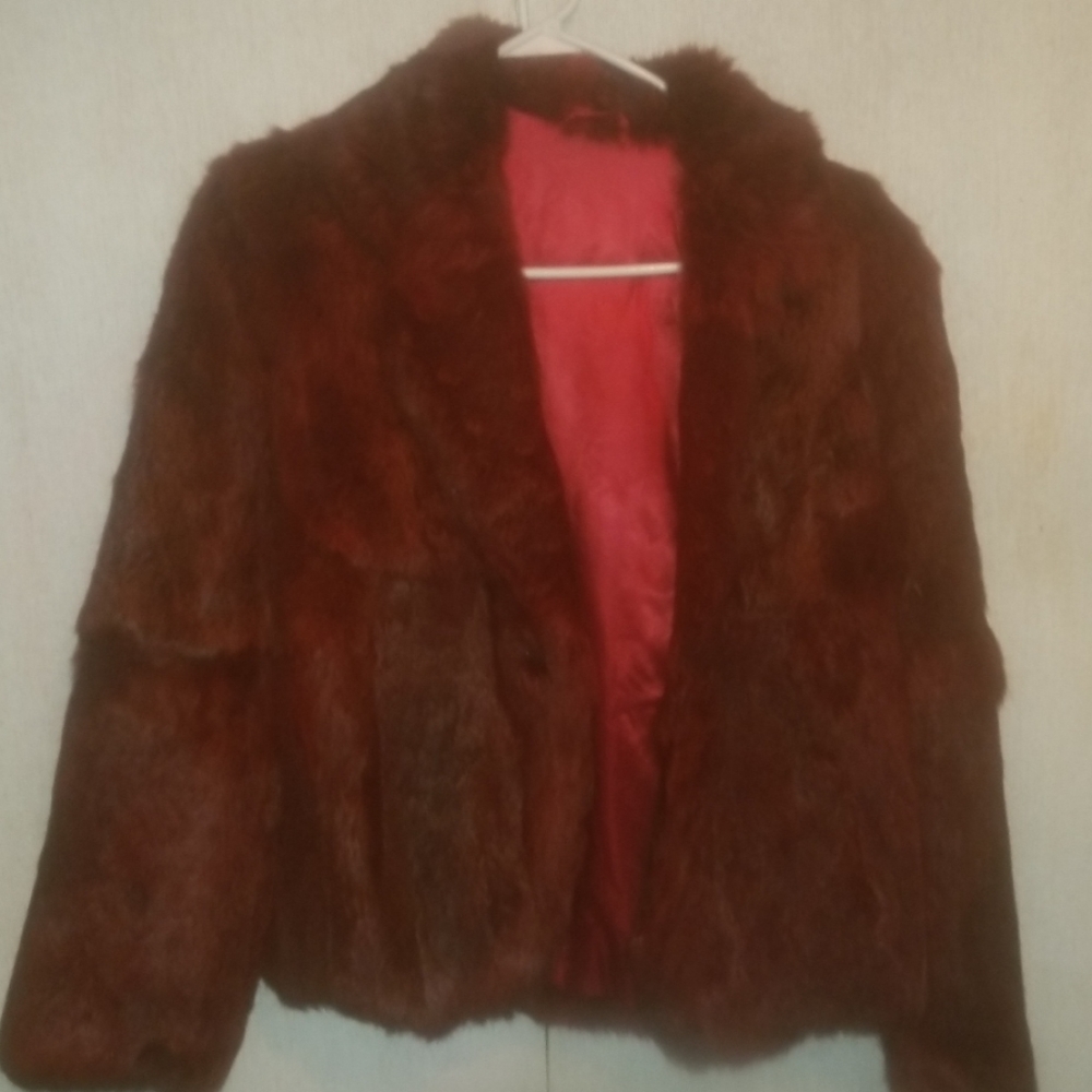 Jacques aran burgundy fur coat sz med